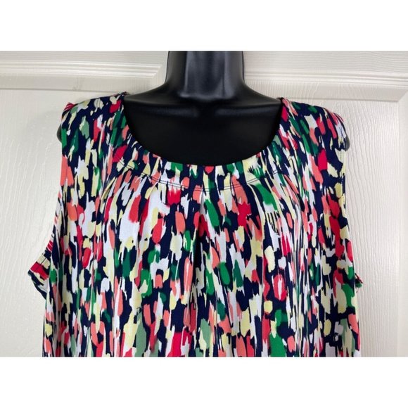 Jones Studio Blouse Womens Plus Size 1X Sleeveless Pink Green Yellow Stretch Top - Picture 2 of 8
